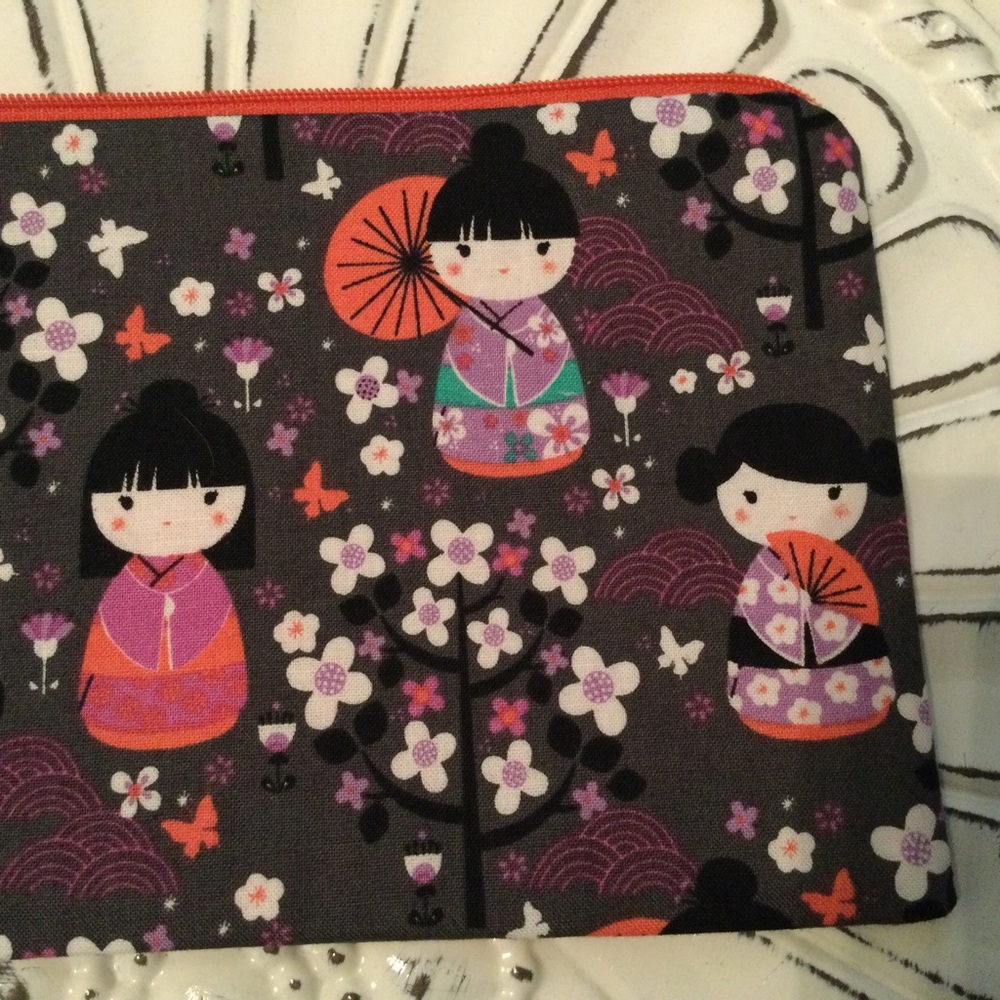 HandMade Asian Inspired Zippered Bag Toiletry Bag Gift Bag Cotton Bag Travel